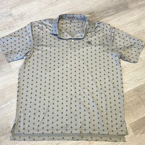 Peter Millar Light Gray Polo with Navy Micro Pattern